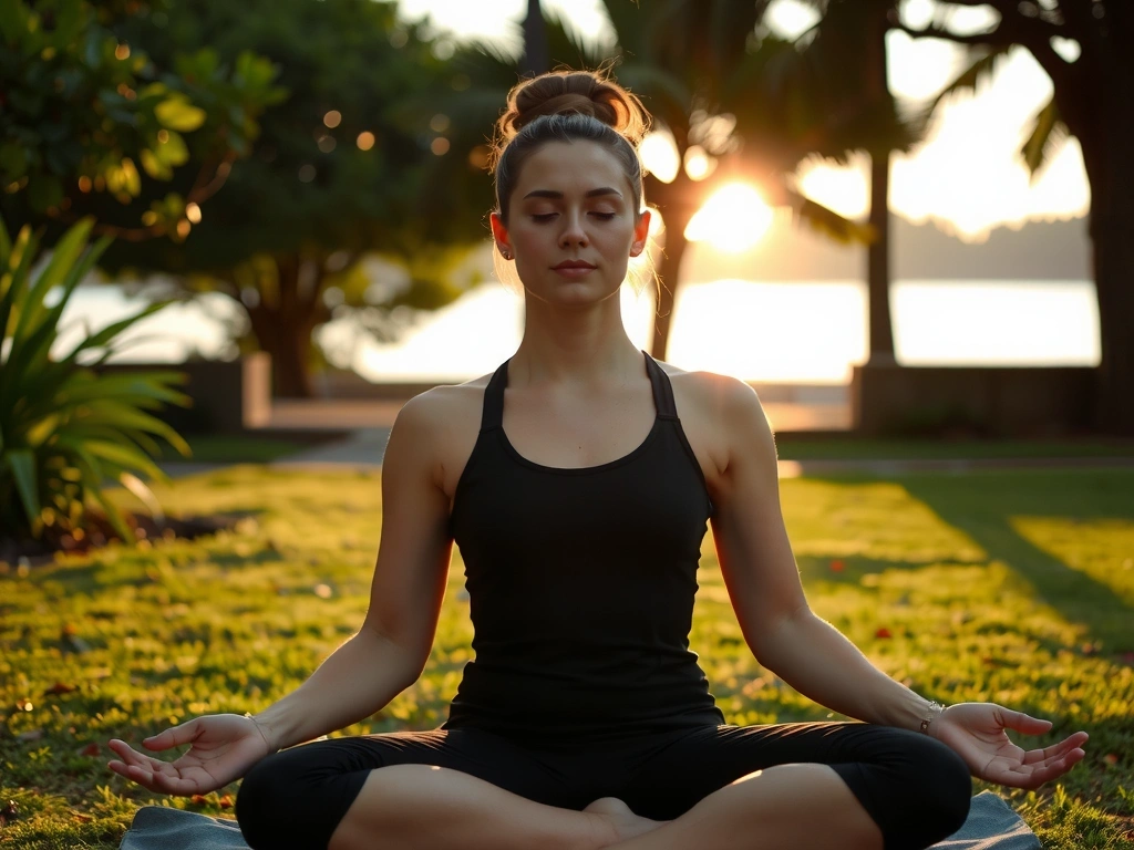 A person meditating peacefully in a serene environment, symbolizing holistic health and stress reduction.